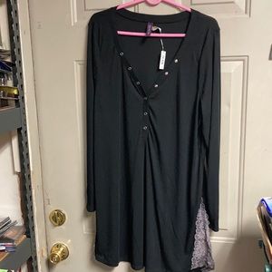 adore me black ribbed night shirt with lace on sides  size 2X. new with tags